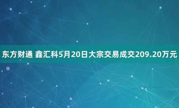 东方财通 鑫汇科5月20日大宗交易成交209.20万元