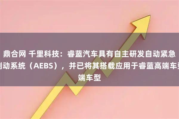 鼎合网 千里科技：睿蓝汽车具有自主研发自动紧急制动系统（AEBS），并已将其搭载应用于睿蓝高端车型